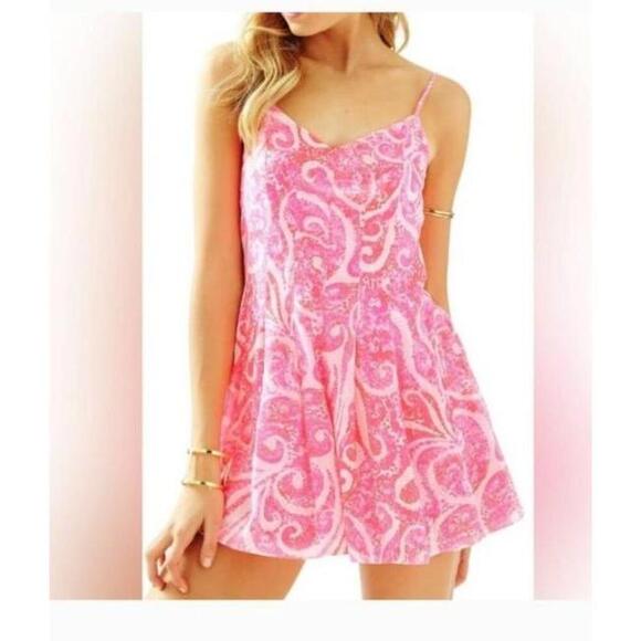Lilly Pulitzer Dress Womens 6 Pink Adjustable Straps Preppy Resort Romper - Picture 2 of 13
